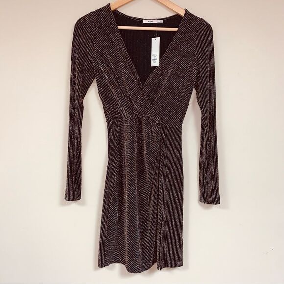 NWT Sexy Formal Prom Dress Black Metallic Shimmer Slit Party Bodycon Wedding - Picture 5 of 12